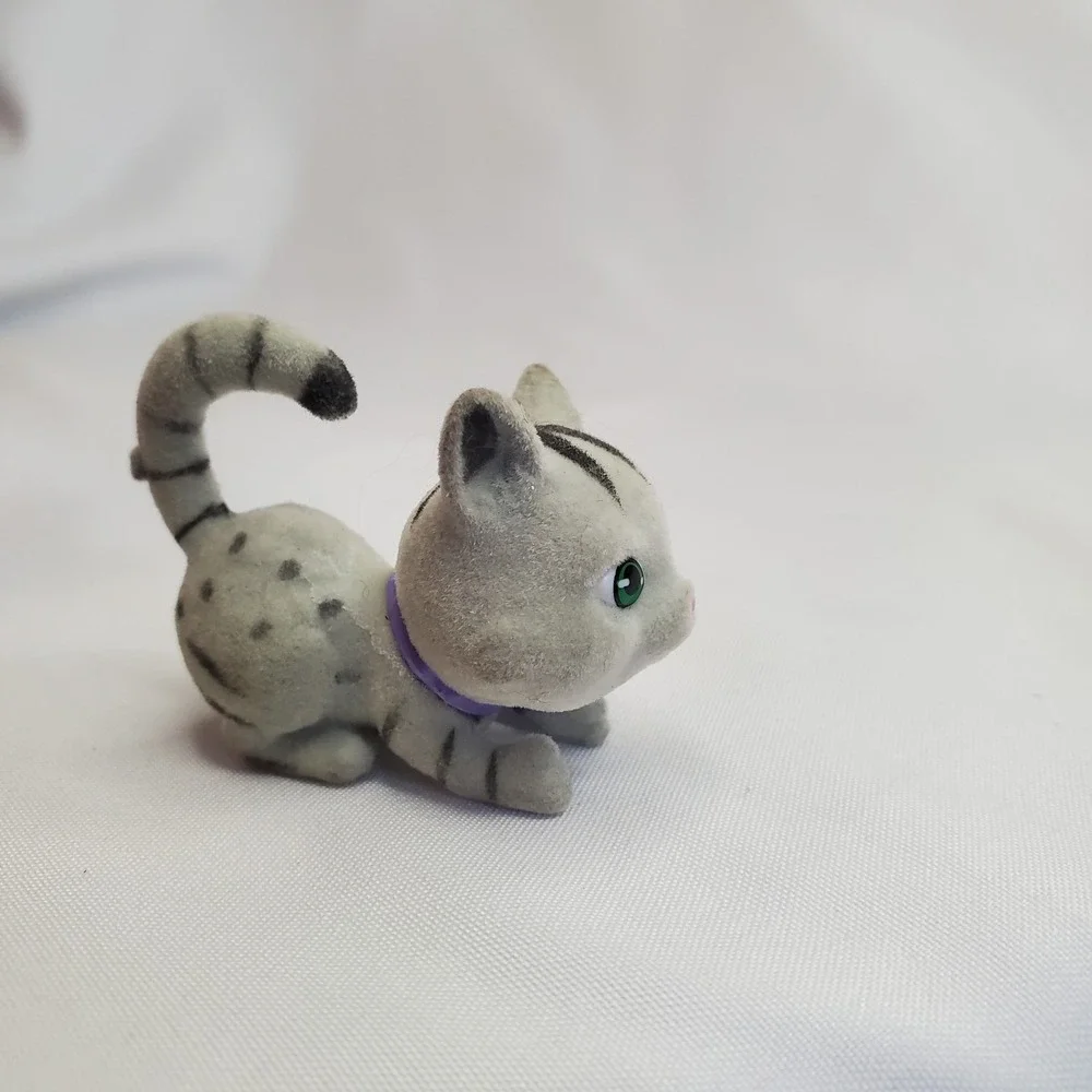 Small Flocked Striped Grey‎ Cat Figure Toy